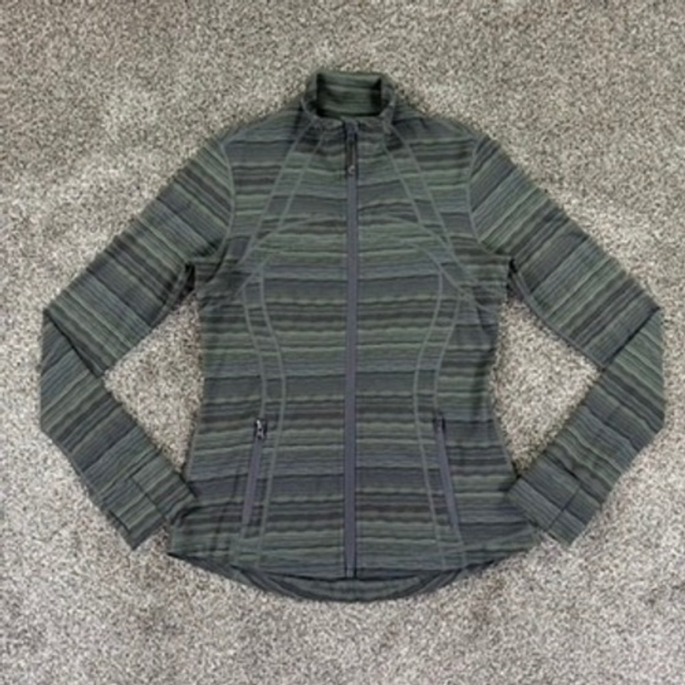 Lululemon Define Jacket Women 8 Green Grey Space Dye Striped Full Zip Yoga Layer